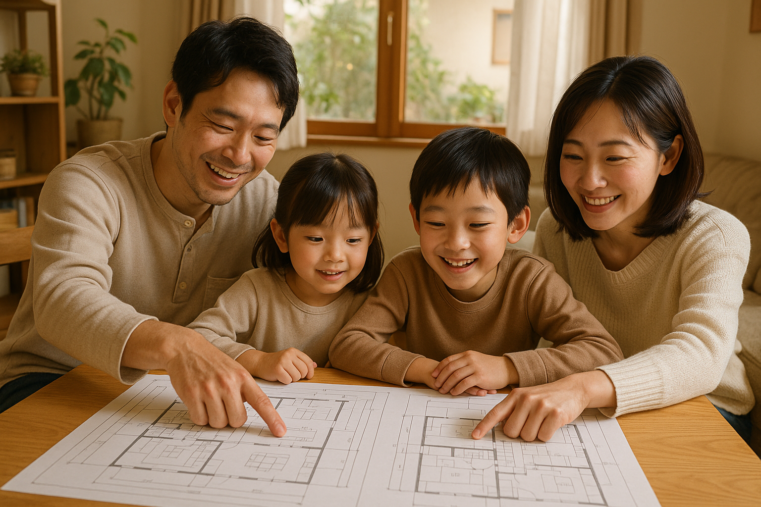 家族で安心して家づくりの計画を進める様子