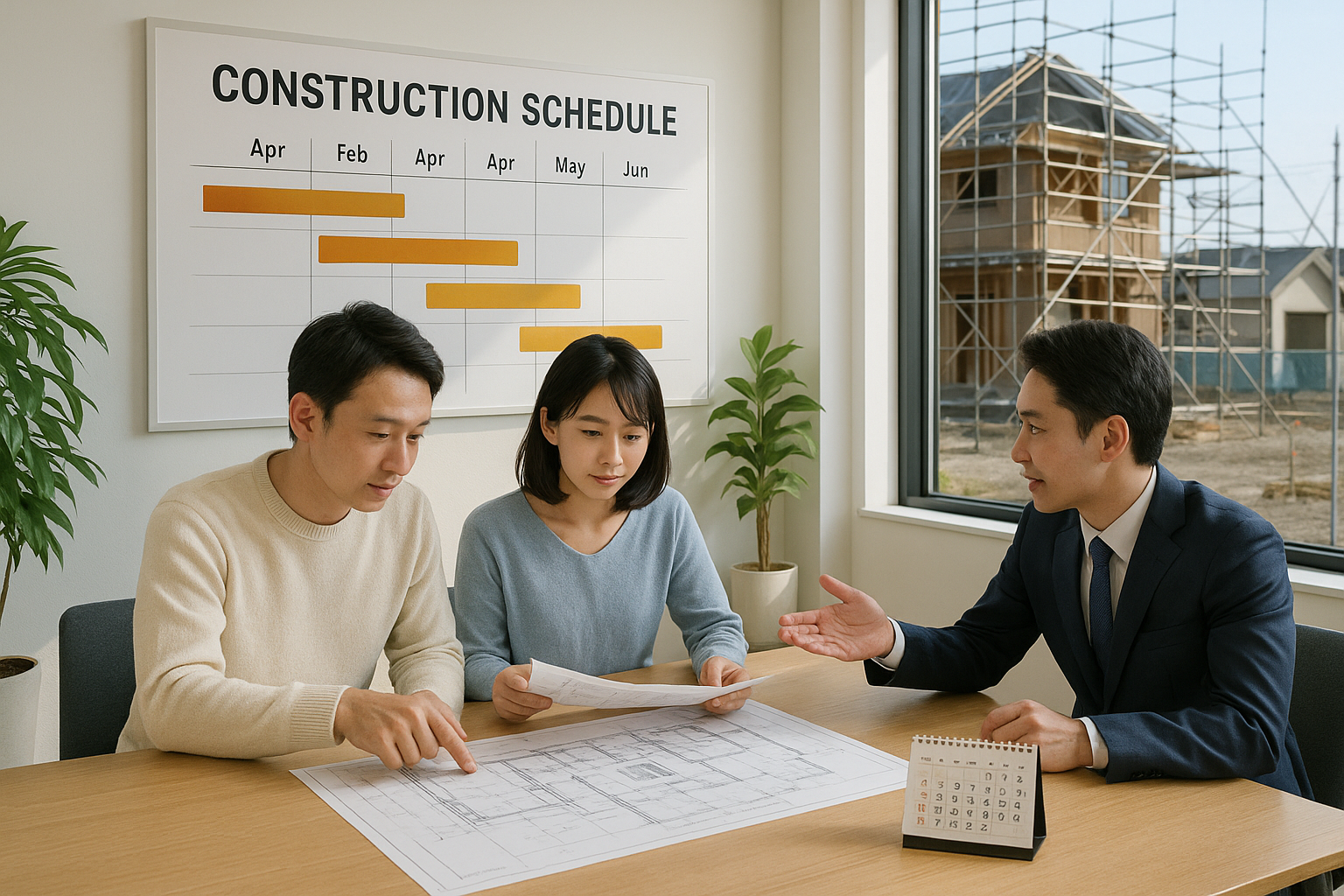 家づくりのスケジュール計画を立てる家族